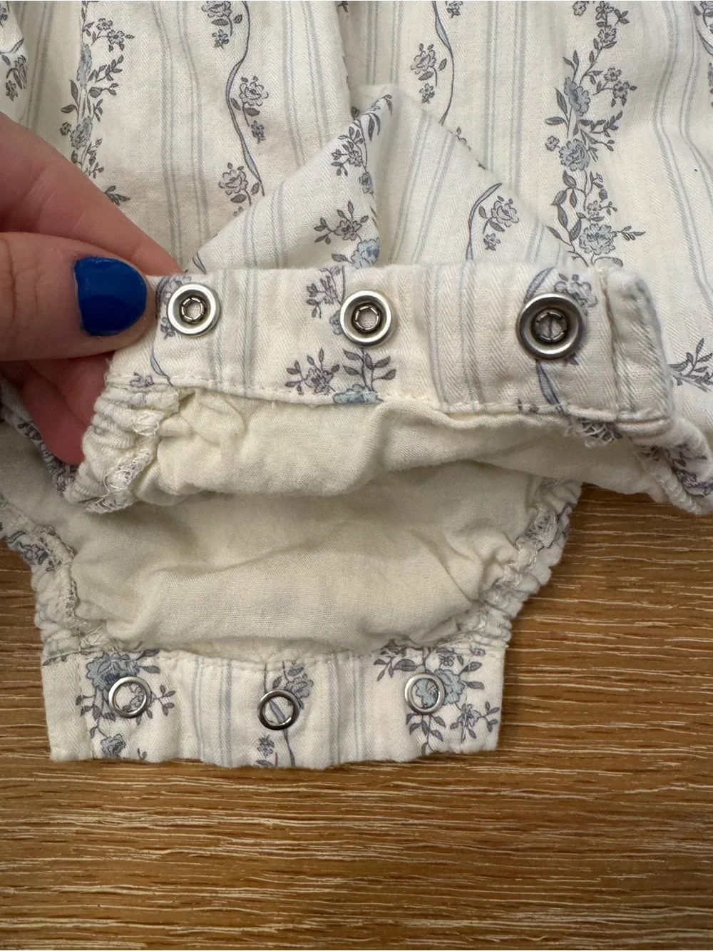 Noralee 12 M - Girls Blue & Cream Floral Ruffle One-Piece Bodysuit